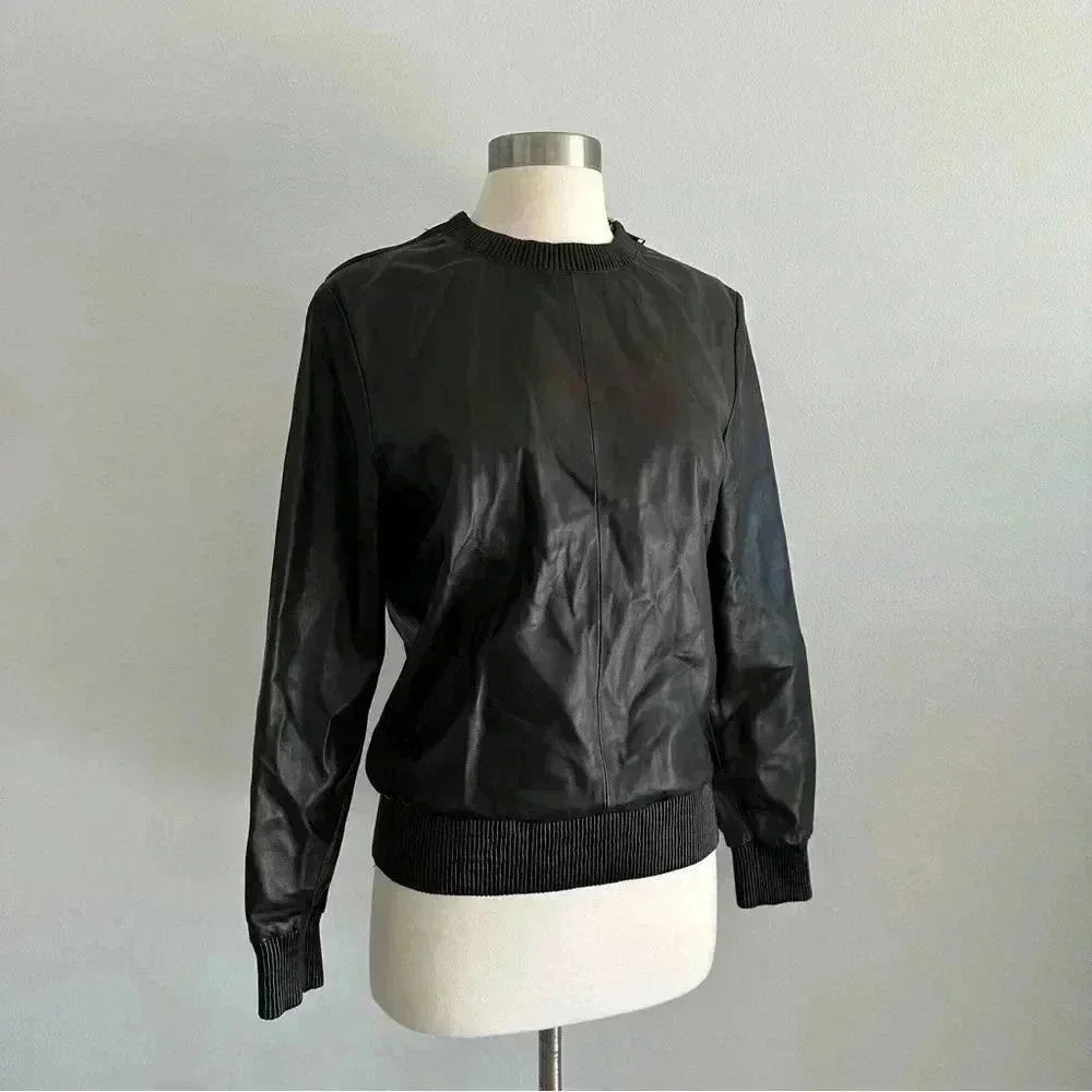 Givenchy Lambskin Leather Crewneck Sweatshirt Top Buttery Soft 38/ XS - Picture 3 of 14